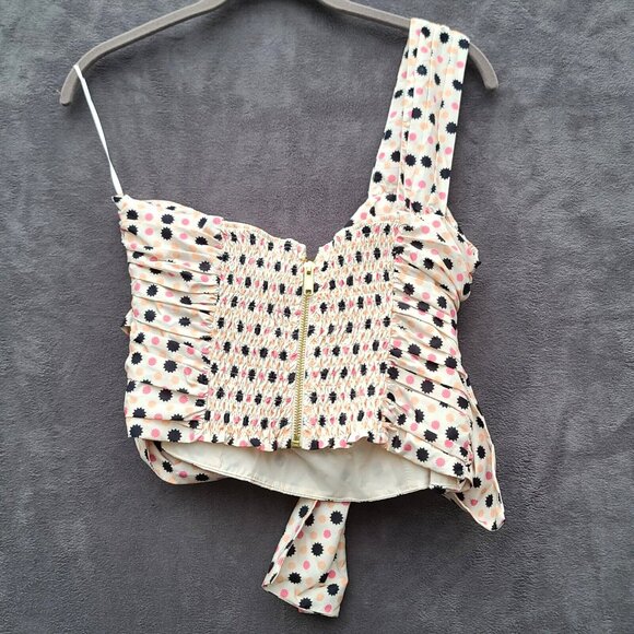 Anthropologie MAEVE Bow-Tie One Shoulder Top Sz 8 Cream Pink Black Boho Zip NWT - Picture 4 of 11